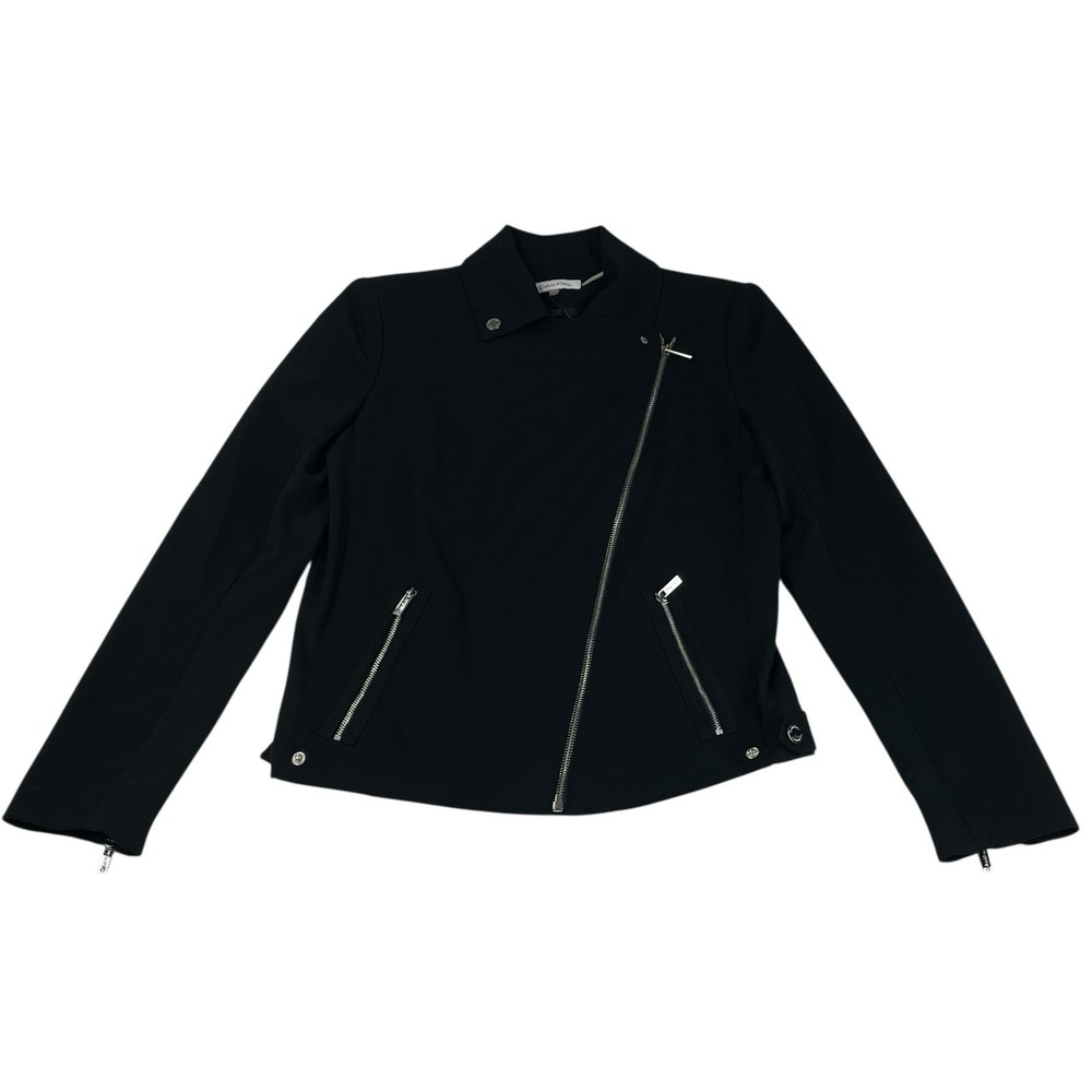 Calvin Klein  Women's Black Moto Jacket Size 4 Asymmetrical Zip Silver Hardware